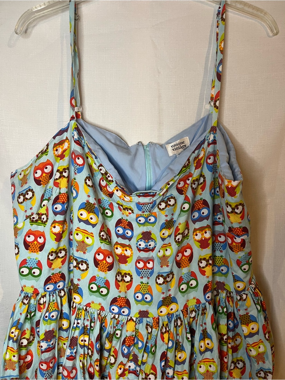 Unique Vintage Light Blue women’s Dress with Multicolor Pattern - Picture 2 of 5
